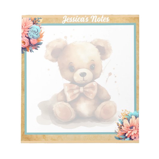 Bloc-note Baby shower Ours Bleu Boho (Devant)