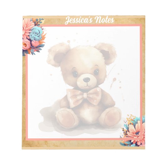 Bloc-note Baby shower Ours rose Boho (Devant)