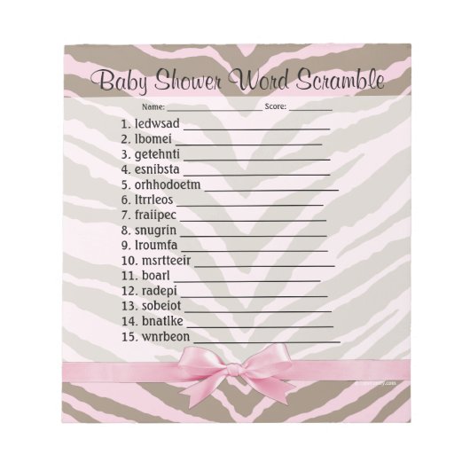 Bloc-note Baby shower rose/Brown Jeu de course de mots 40 pa (Devant)