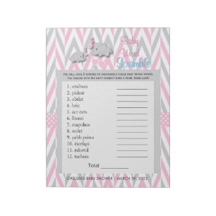 Bloc-note Baby shower rose et gris Eléphant Jeu 2