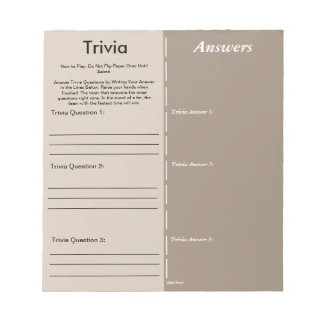 Bloc-note Baby Shower Trivia Party Game - Custom Questions
