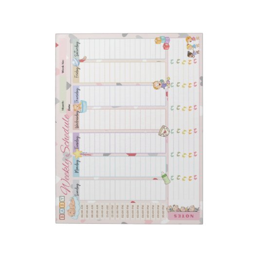 Bloc-note Baby Weekly Planificateur Pastel Pink Theme (Tourné)