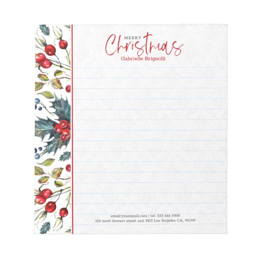 Bloc-note Baies rouges de Noël et feuillage vert d'hiver (Devant)