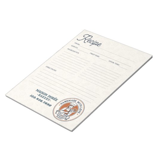 Bloc-note Bakery Pastry Chef Baking Recipe Page Cookbook (Incliné)