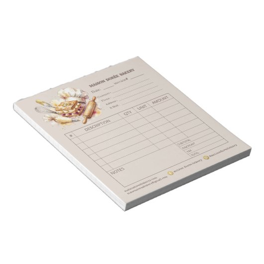 Bloc-note Bakery Pastry Chef Invoice Sale Order Form Receipt (Incliné)