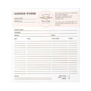 Bloc-note Bakery Rolling Pin Order Form