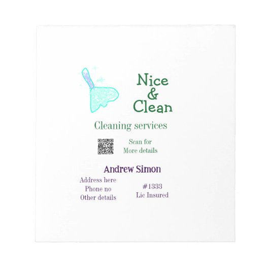 Bloc-note Balai nettoyant vert bleu gitter ajouter nom adres (Devant)