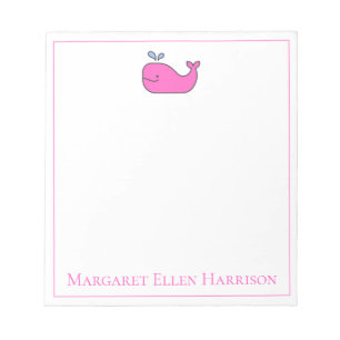 Bloc-note Baleine rose et blanche personnalisée de style mar