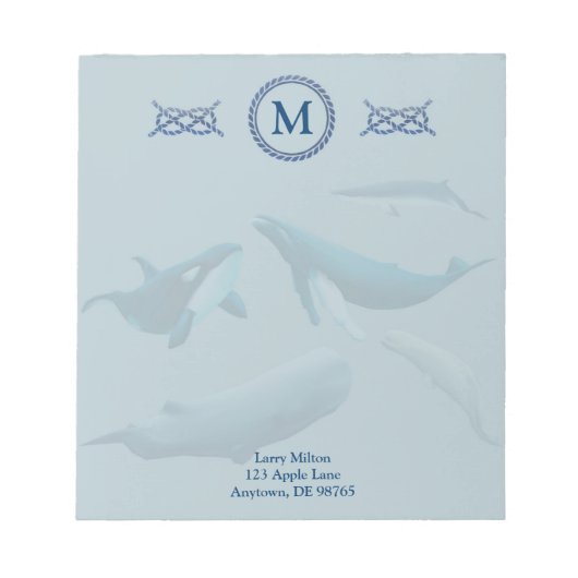 Bloc-note Baleines bleues avec monogramme (Devant)