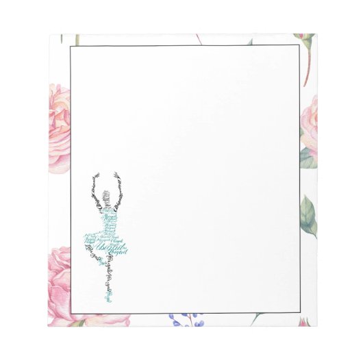 Bloc-note Ballerina Abigail personnalisé | Bordure Rose aqua (Devant)