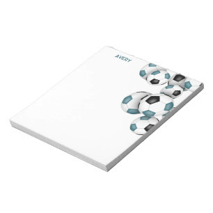 Bloc-note Ballons de football noir turquoise accent nom pers
