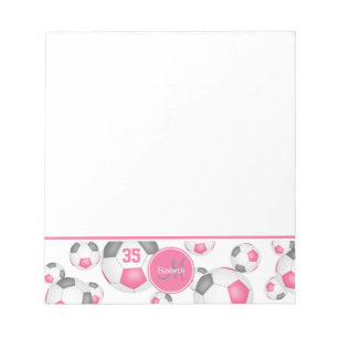 Bloc-note ballons de football rose gris accent sport monogra