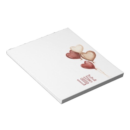 Bloc-note Ballons en forme de cœur blanc rouge crème Amour (Incliné)