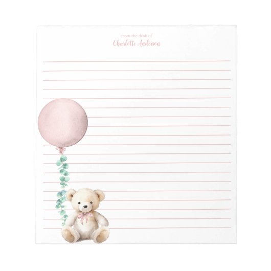 Bloc-note Ballotte d'ours rose Teddy Personnalisée (Devant)