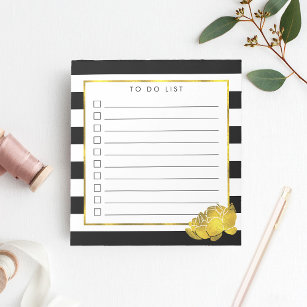 Bloc-note Bande Noire & Faux Gold Peony To Do List