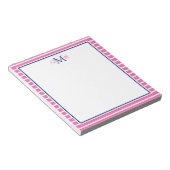 Bloc-note Bande rose et blanche avec Monogramme de marine (Incliné)
