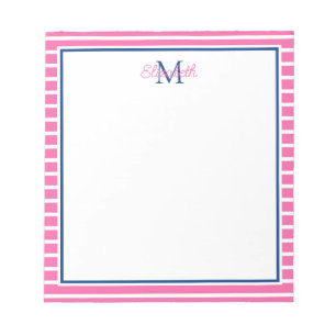 Bloc-note Bande rose et blanche avec Monogramme de marine