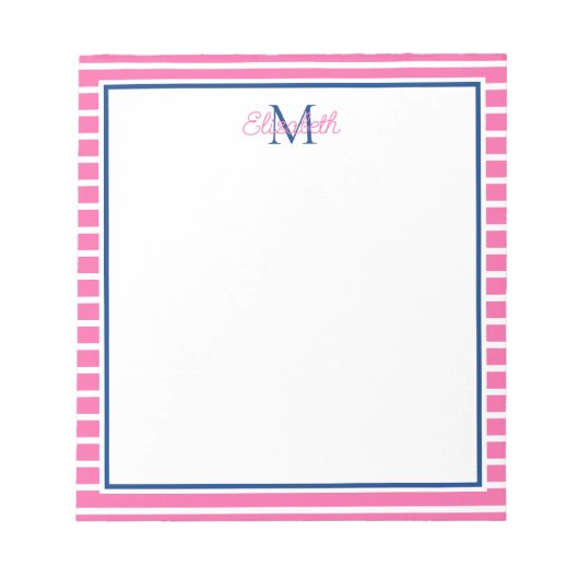 Bloc-note Bande rose et blanche avec Monogramme de marine (Devant)
