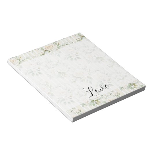 Bloc-note Bandes florales crème romantiques feuilles vertes (Incliné)