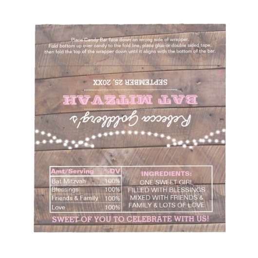 Bloc-note Barnwood Lights Bat mitzvah rose Wrappers (Devant)