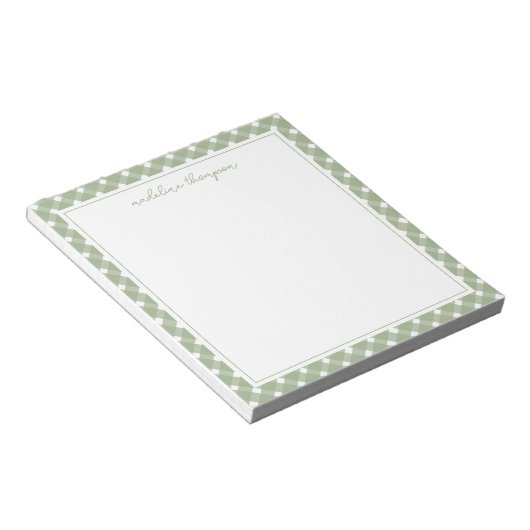 Bloc-note Basic Gingham Sage Green Border Notepad (Incliné)