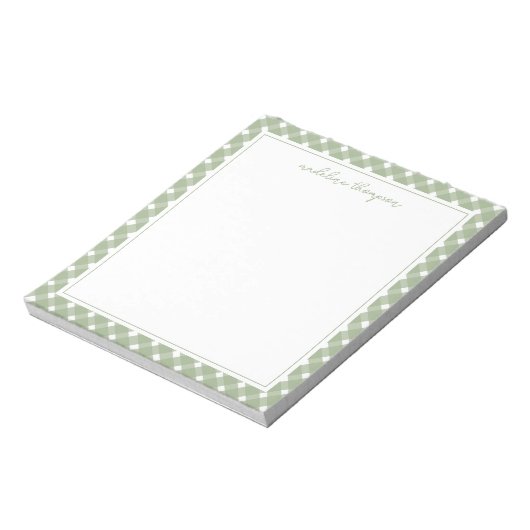 Bloc-note Basic Gingham Sage Green Border Notepad (Tourné)