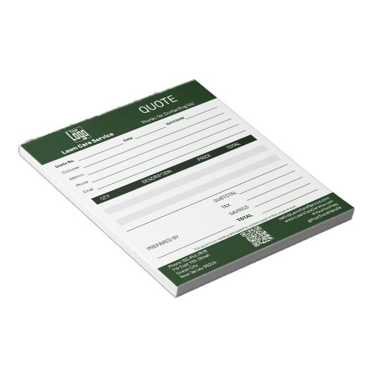 Bloc-note Basic Lawn Care Service Business Quote  (Incliné)