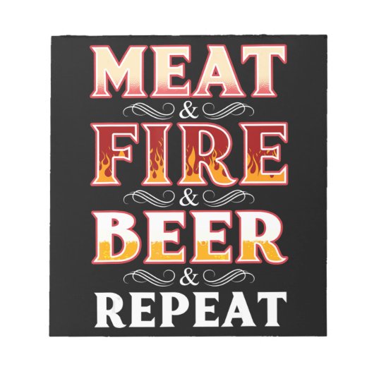 Bloc-note BBQ | BBQ Grill Fumer Viande Feu Bière Répétition (Devant)