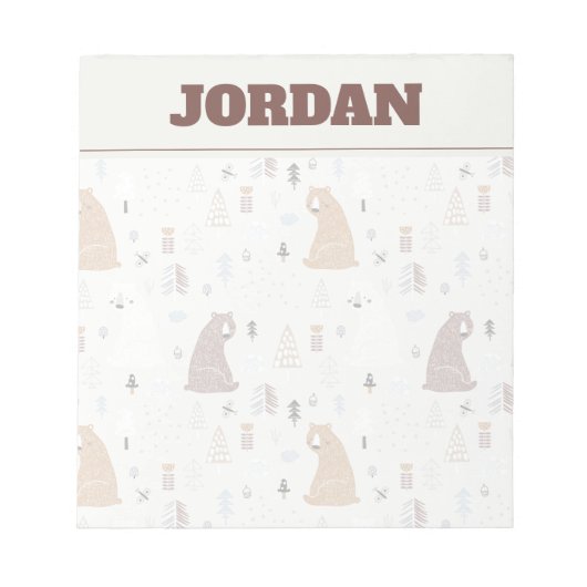 Bloc-note Bears mignonne dans le Motif Woods (Devant)