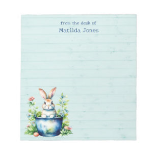 Bloc-note Beau lapin en pot Plante, Fleurs aquarelles