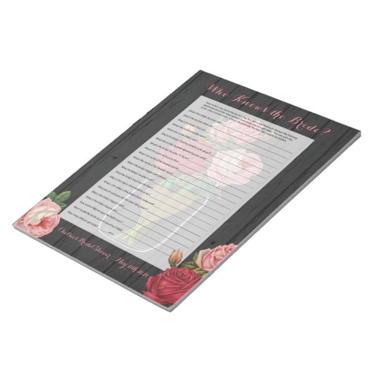 Bloc-note Beau Rose Mason Jar Fête des mariées Jeu 2 (Incliné)