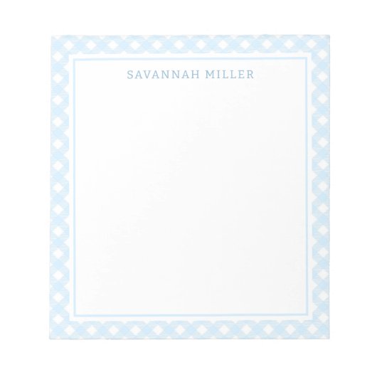 Bloc-note Bébé bleu et blanc En vichy Motif élégant (Devant)