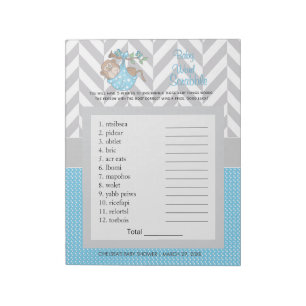 Bloc-note Bébé Bleu et Gris Baby shower de singe Scramble