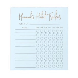 Bloc-note Bébé Bleu minimal Texte Script Weekly Habit Tracke