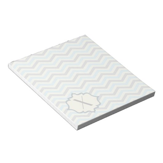 Bloc-note Bébé bleu moderne, grey, ivory chevron (Incliné)