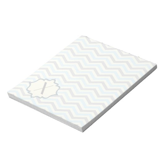 Bloc-note Bébé bleu moderne, grey, ivory chevron (Tourné)