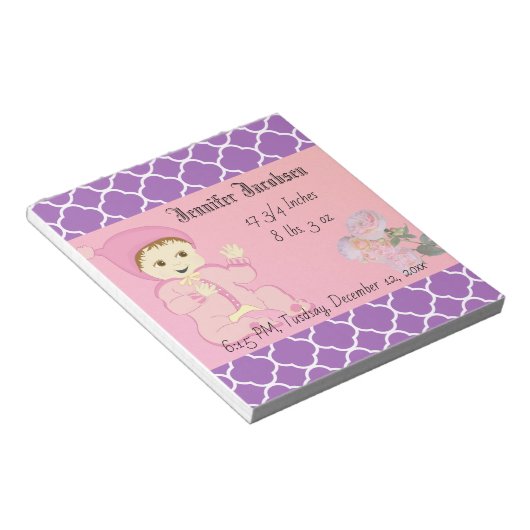 Bloc-note Bébé fille en rose avec des fleurs (Incliné)