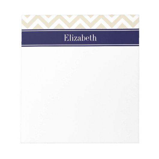 Bloc-note Beige Lg Chevron Marine Nom bleu Monogramme (Devant)