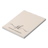 Bloc-note Beige Moderne Nom minimal Monogramme initial (Tourné)