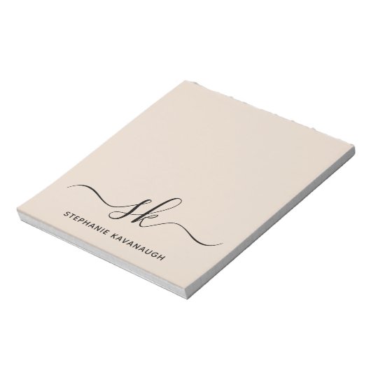 Bloc-note Beige Moderne Nom minimal Monogramme initial (Tourné)