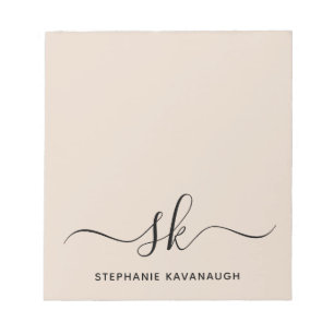 Bloc-note Beige Moderne Nom minimal Monogramme initial