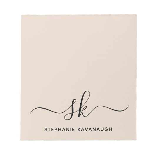 Bloc-note Beige Moderne Nom minimal Monogramme initial (Devant)