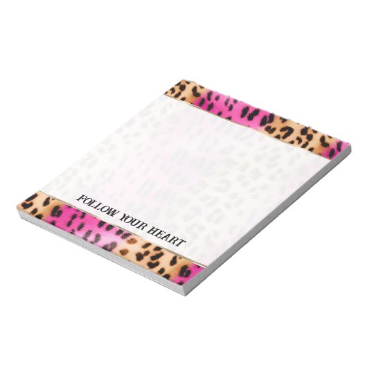 Bloc-note Belle fille rose crème Empreinte de léopard or (Tourné)