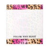 Bloc-note Belle fille rose crème Empreinte de léopard or (Devant)