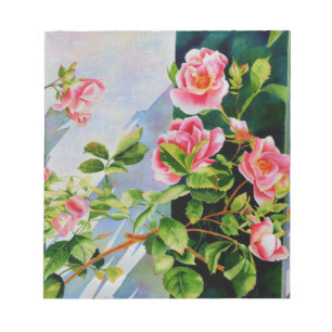 Bloc-note Belle rose rose rouge roses blanc aquarelle floral