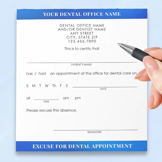 Bloc-note Billet d'excuse de rendez-vous chez le dentiste mo