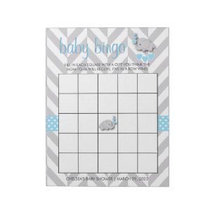 Bloc-note Bingo de Baby shower bleu et gris doux