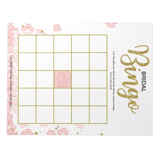 Bloc-note Bingo de mariée rose (Devant)