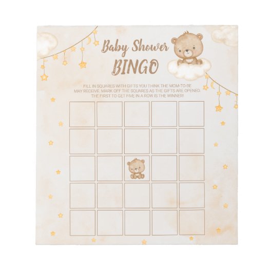 Bloc-note Bingo du Baby shower d'ours Brown (Devant)