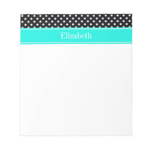 Bloc-note Black and White Polka Dots Aqua Nom monogram